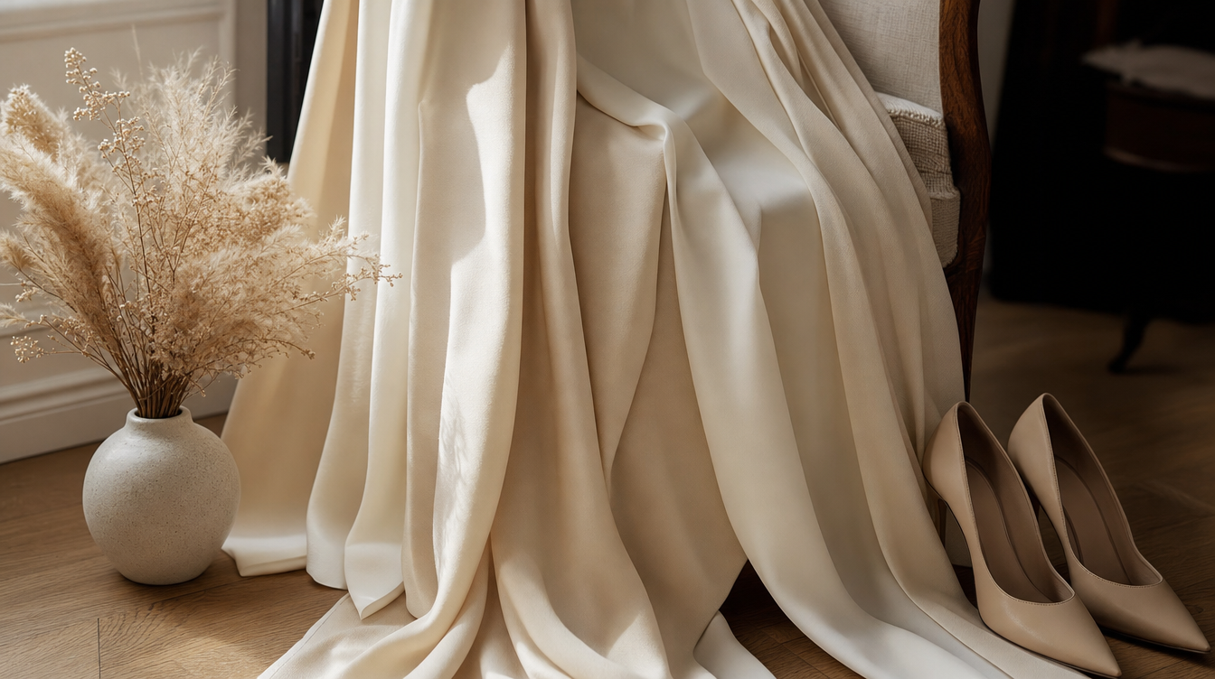 Draped ivory fabric in soft window light